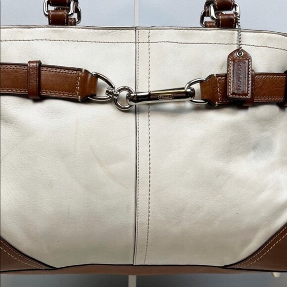 RESERVED! Coach Hampton White Brown Leather Satchel Shoulder Bag F11200 - Picture 2 of 16